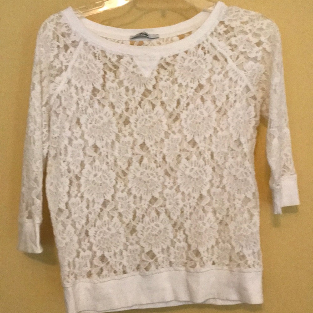 Papaya lace-knit blouse